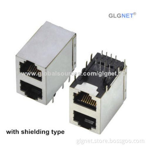 RoHS Directive-compliant RJ45 Jack, 2x1 Port, with or w/o Shielding and LED